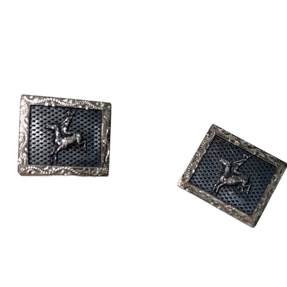 VINTAGE CUFF LINKS STAMPED “STERLING” SILVER WESTERN BRONCO HORSE - Picture 10 of 10